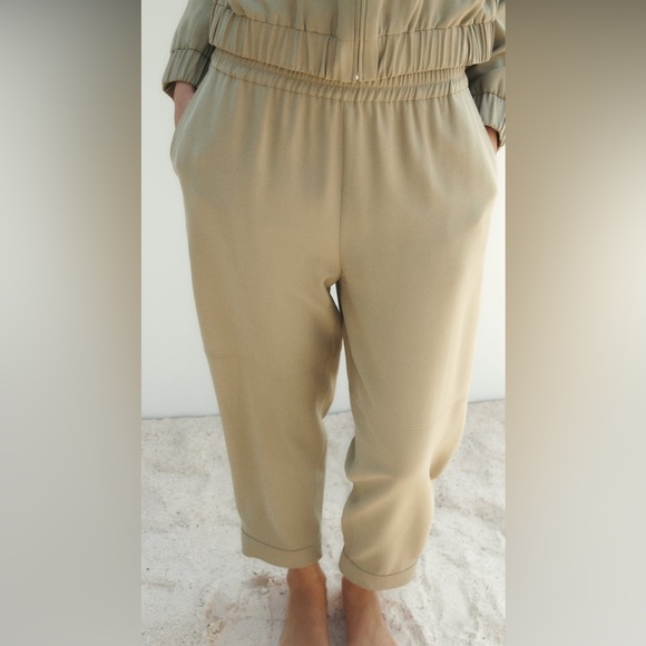 Zara Relaxed Fit Adjustable Hem Pants High Waist Elastic Slip on - Picture 6 of 9